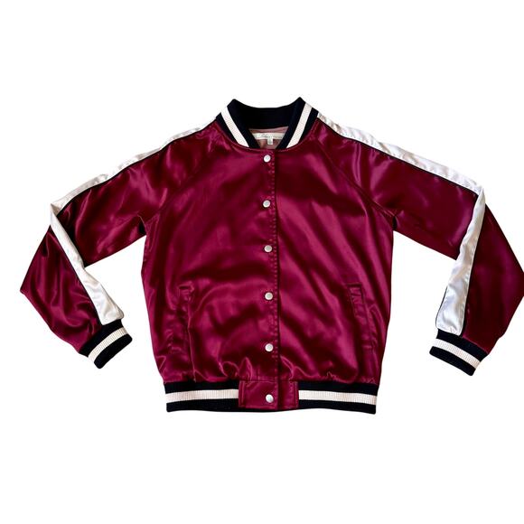 Lovers + Friends Revolve Nomad Satin Bomber Jacket Red size Small Colorblock - Picture 1 of 11